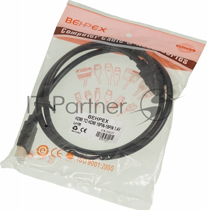 Кабель видео High Speed ver.1.4 HDMI (m)/HDMI (m) 1м. Позолоченные контакты черный