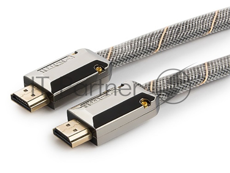 Кабель HDMI Cablexpert, серия Platinum, 1 м, v2.0, M/M, плоский, позол.разъемы, металлический корпус, нейлоновая оплетка, блистер