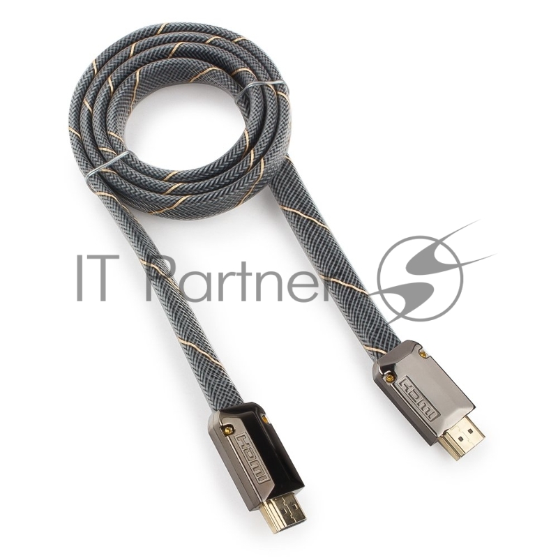 Кабель HDMI Cablexpert, серия Platinum, 1 м, v2.0, M/M, плоский, позол.разъемы, металлический корпус, нейлоновая оплетка, блистер