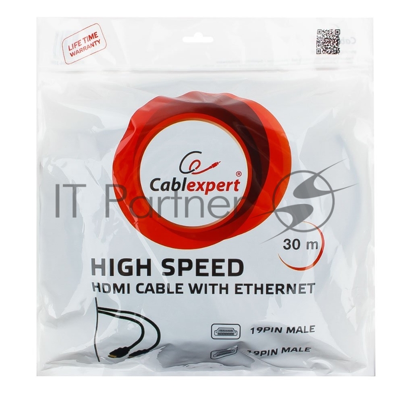 Кабель HDMI Cablexpert CC-HDMI4-30M, 30м, v1.4, 19M/19M, черный, позол.разъемы, экран, однонаправленный, пакет