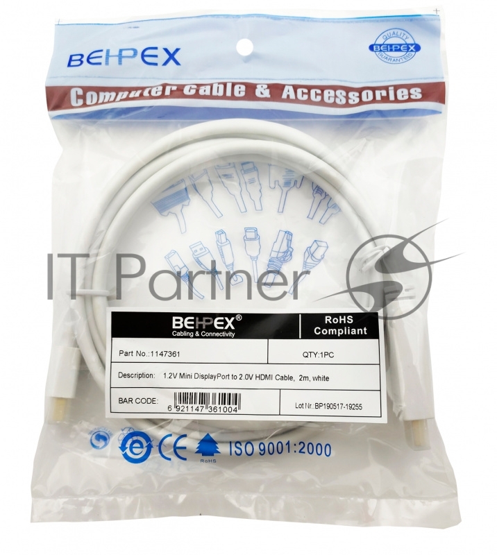Кабель 1.2v miniDisplayPort (m) HDMI (m) 2м