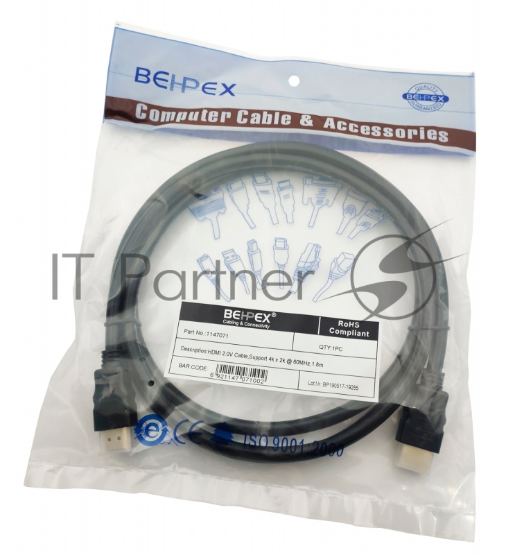 Кабель видео HDMI (m)/HDMI (m) 1.8м. черный