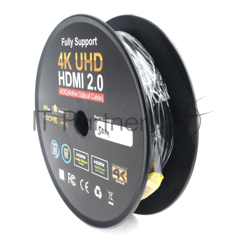 Активный оптический кабель HDMI Cablexpert, 50м, v2.0, 19M/19M, AOC Premium Series, позол.разъемы, экран, коробка
