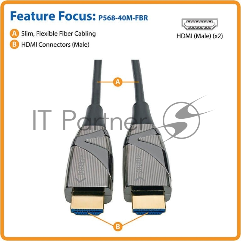 Кабель аудио-видео Tripplite HDMI (m)/HDMI (m) 40м. Позолоченные контакты черный (P568-40M-FBR)
