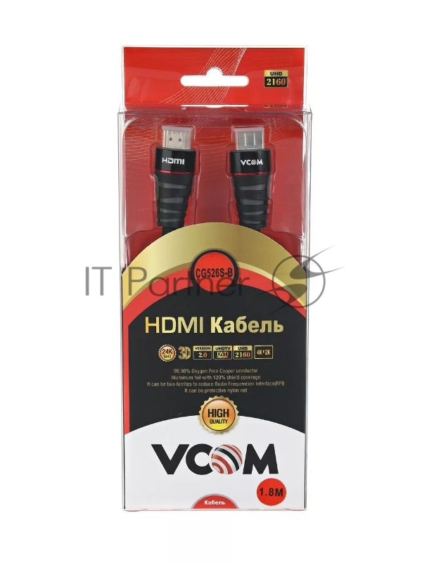 Кабель HDMI 19M/M ver. 2.0 черные коннекторы, 1.8m VCOM <CG526S-B-1.8M> Blister Кабель HDMI 19M/M ver. 2.0 черные коннекторы, 1.8m VCOM <CG526S-B-1.8M> Blister
