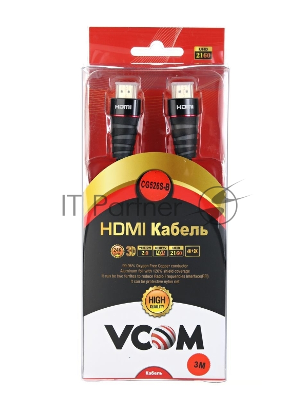 Кабель HDMI 19M/M ver. 2.0 черные коннекторы, 3m VCOM <CG526S-B-3M> Blister Кабель HDMI 19M/M ver. 2.0 черные коннекторы, 3m VCOM <CG526S-B-3M> Blister