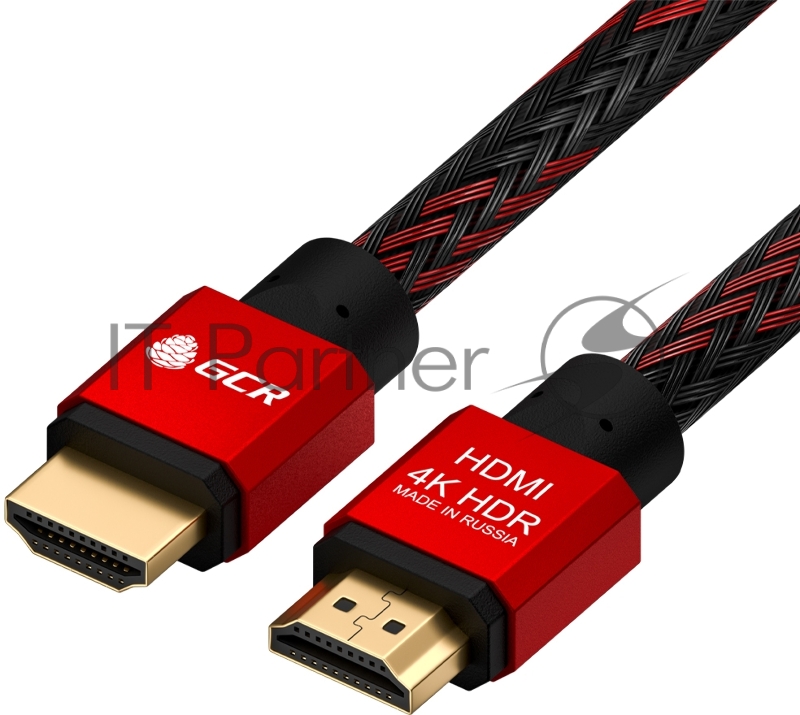 Кабель 1.5m GCR HDMI 2.0, BICOLOR нейлон, AL корпус красный, HDR 4:2:2, Ultra HD, 4K 60 fps 60Hz/5K*30Hz, 3D, AUDIO, 18.0 Гбит/с, 28AWG. GCR-52162