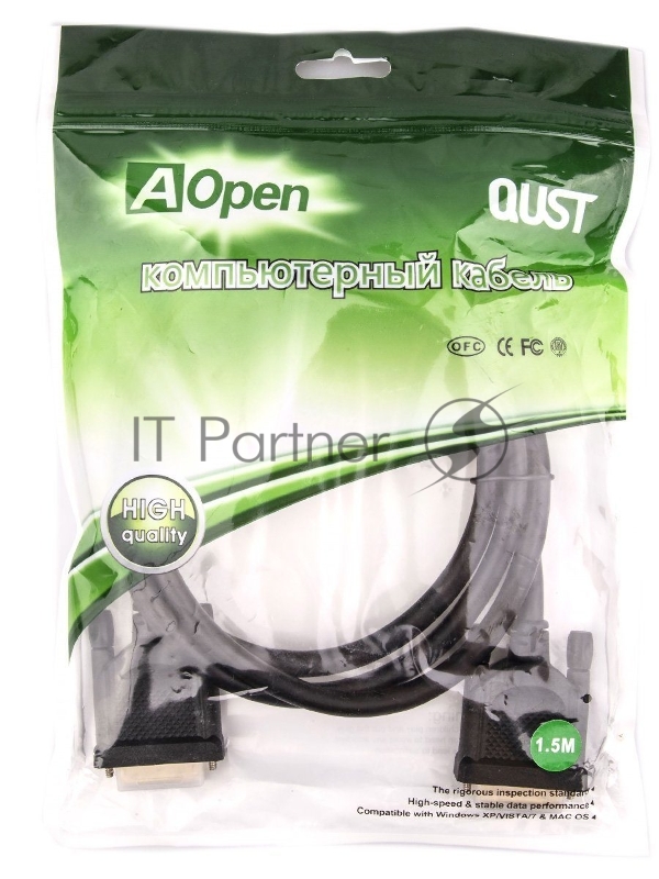 Кабель Aopen DVI (24+1) M/M 1.5m, 2 фильтра Aopen/Qust <ACG442GD-1.5M>