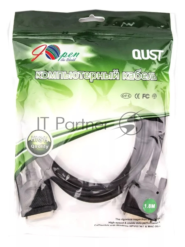 Кабель Aopen DVI (24+1) M/M 1.8m, 2 фильтра Aopen/Qust <ACG442GD-1.8M>