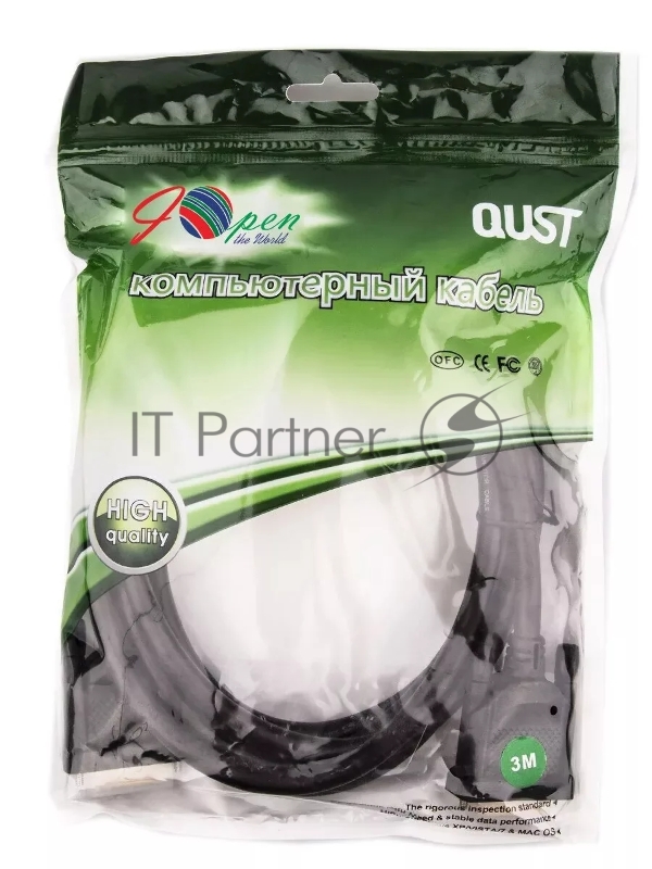 Кабель Aopen DVI (24+1) M/M 3m, 2 фильтра Aopen/Qust <ACG442GD-3M>