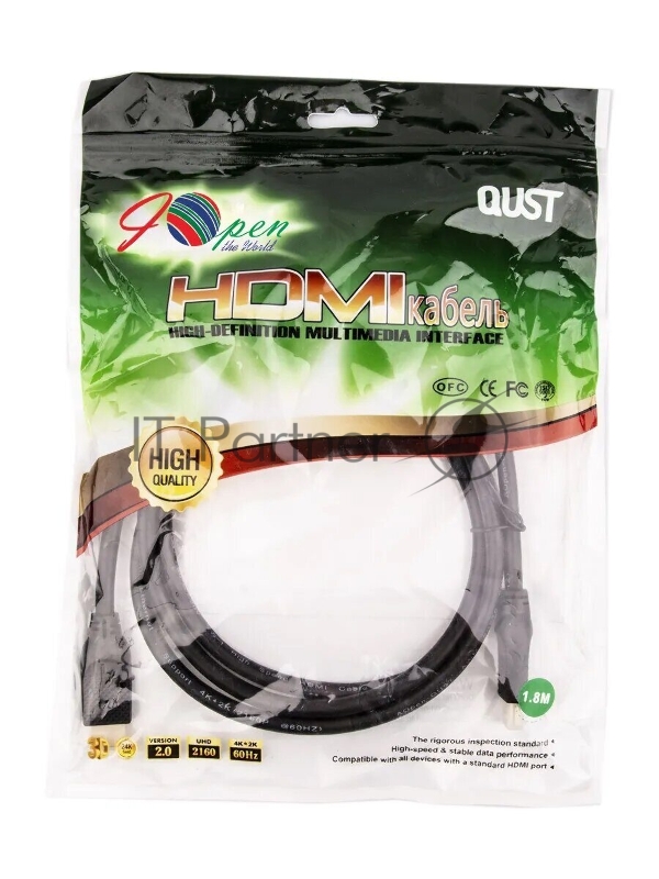 Кабель Aopen HDMI 19M/M ver 2.0, 1.8М,2 фильтра, Aopen/Qust <ACG517D-1.8M>