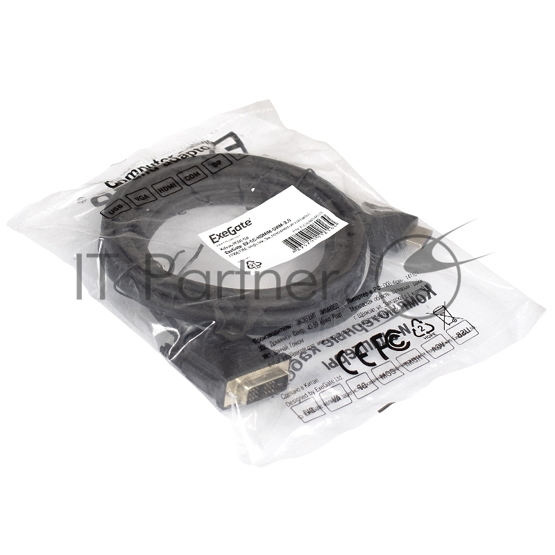 Кабель Exegate EX284894RUS HDMI-DVI ExeGate EX-CC-HDMIM-DVIM-3.0 (19M/19M, single link, 3м, позолоченные контакты)