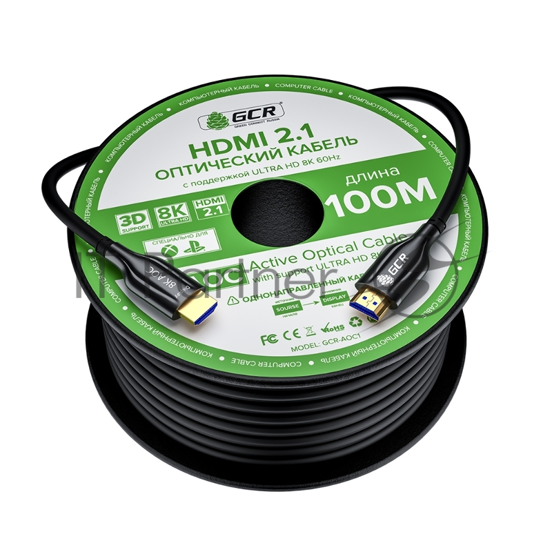 Кабель GCR 100m оптический HDMI 2.1 8K 60Hz, для подключения SmartTV, AppleTV, XBOX Series X, PS5, GCR-52443