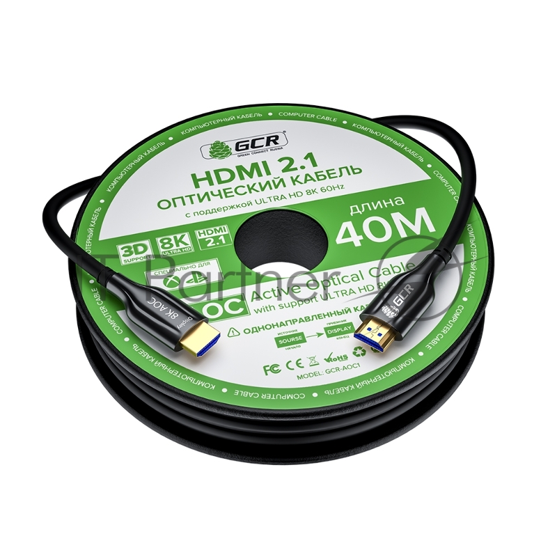 Кабель GCR 40m оптический HDMI 2.1 8K 60Hz, для подключения SmartTV, AppleTV, XBOX Series X, PS5, GCR-52436