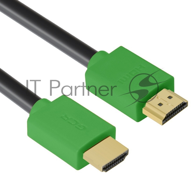 Кабель Greenconnect 0.5m HDMI версия 2.0, HDR 4:2:2, Ultra HD, 4K 60 fps 60Hz/5K*30Hz, 3D, AUDIO, 18.0 Гбит/с, 28/28 AWG, OD7.3mm, тройной экран, черный, зеленые коннекторы, GCR-HM421-0.5m