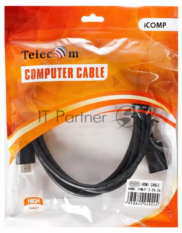 Кабель удлинительный HDMI-19M---HDMI-19F ver 2.0, 2m, TELECOM TCG235MF-2M