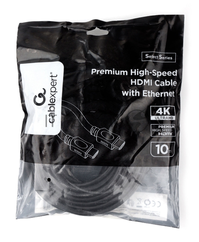 Кабель HDMI Cablexpert CC-HDMI4L-10M, 10м, v2.0, 19M/19M, серия Light, черный, позол.разъемы, экран, пакет