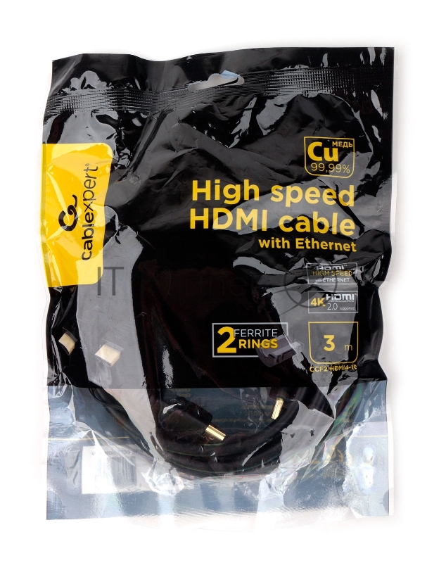 Кабель HDMI Cablexpert CCF2-HDMI4-10, 3м, v2.0, 19M/19M, черный, позол.разъемы, экран, 2 ферр кольца, пакет