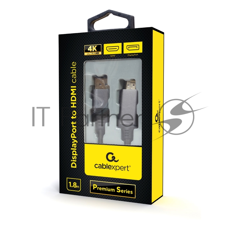 Кабель DisplayPort->HDMI Cablexpert CC-DP-HDMI-4K-6 , 4K, 1.8м, 20M/19M, черный, экран, пакет