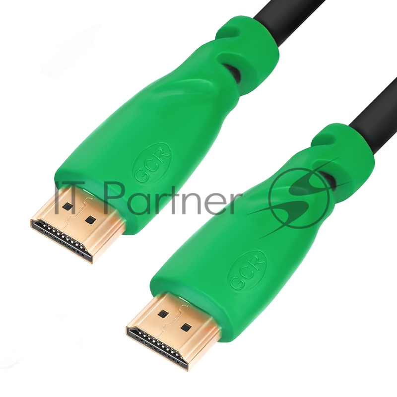 Кабель GCR 0.3m, HDMI версия 2.0 HDR 4:2:2, Ultra HD, 4K 60 fps 60Hz/5K*30Hz, 3D, AUDIO, 18.0 Гбит/с, 28/28 AWG, OD7.3mm, тройной экран, черный, зеленые коннекторы, GCR-HM321-0.3m GCR