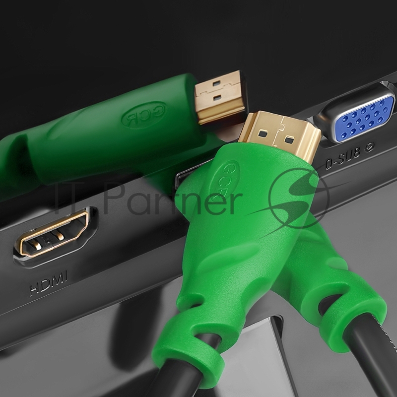 Кабель GCR 0.3m, HDMI версия 2.0 HDR 4:2:2, Ultra HD, 4K 60 fps 60Hz/5K*30Hz, 3D, AUDIO, 18.0 Гбит/с, 28/28 AWG, OD7.3mm, тройной экран, черный, зеленые коннекторы, GCR-HM321-0.3m GCR