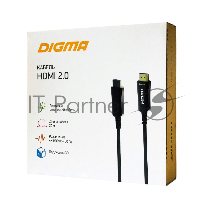 Кабель аудио-видео Digma HDMI 2.0 AOC HDMI (m)/HDMI (m) 30м. Позолоченные контакты черный (BHP AOC 2.0-30)