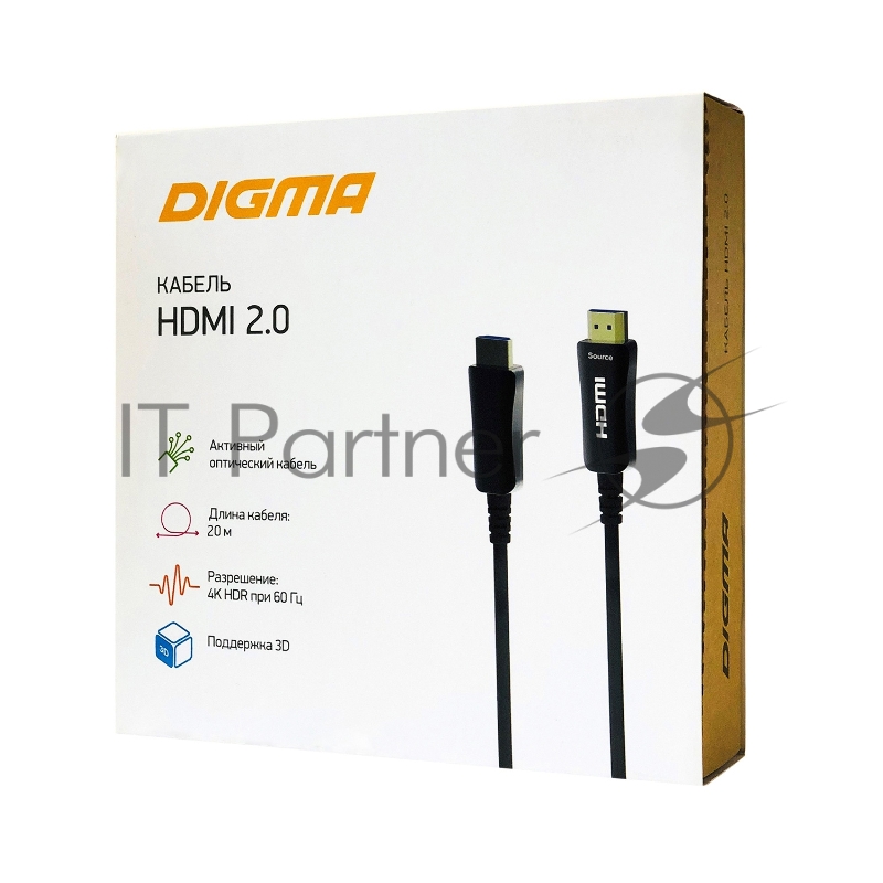Кабель аудио-видео Digma HDMI 2.0 AOC HDMI (m)/HDMI (m) 20м. Позолоченные контакты черный (BHP AOC 2.0-20)