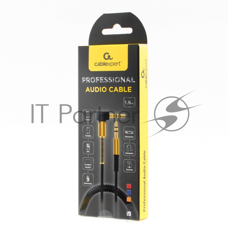 Кабель аудио 90˚ спиральный Cablexpert CCAB-02-35MMLC-1.8MW. 3.5 джек (M)/3.5 джек (M), белый, 1.8м, блистер