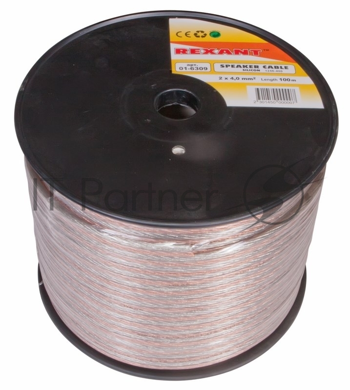 Кабель акустический REXANT 2х4,00 мм², прозрачный SILICON, бухта 100 м