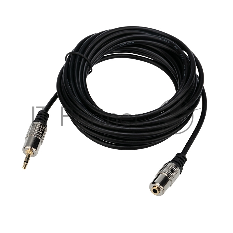 Шнур Стерео 3,5 мм гнездо - Стерео 3,5 мм штекер, длина 1,5 метра (GOLD- металл) REXANT