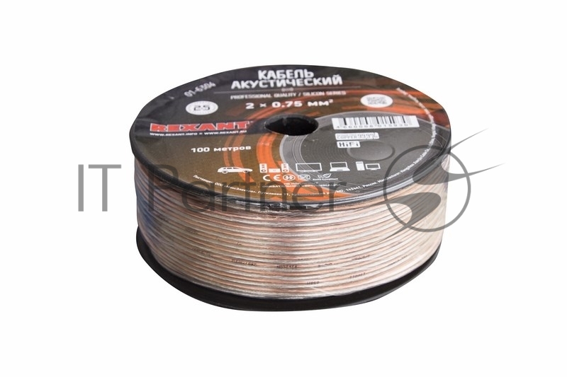 Кабель акустический REXANT 2х0,75 мм², прозрачный SILICON, бухта 100 м