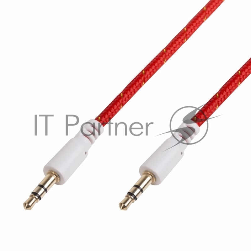 Аудиокабель AUX 3.5 мм в тканевой оплетке 1 м красный REXANT