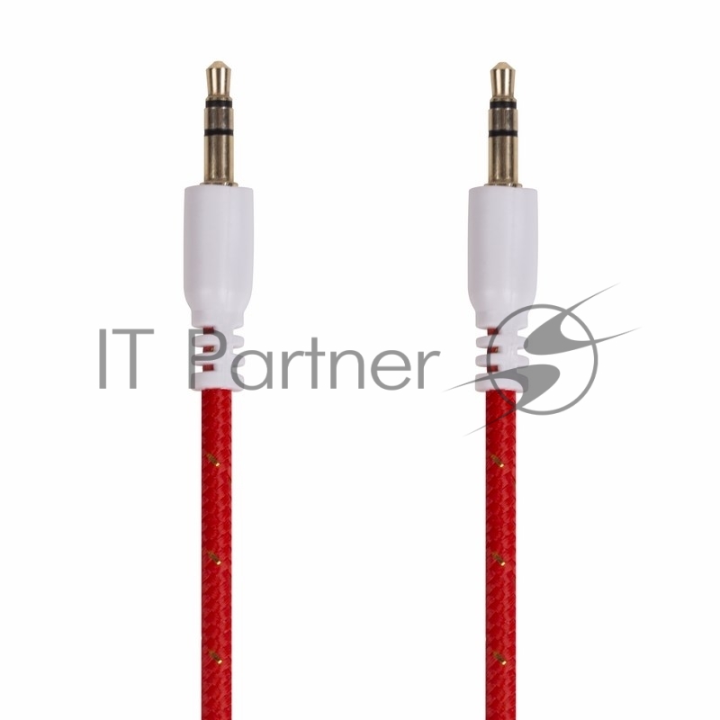 Аудиокабель AUX 3.5 мм в тканевой оплетке 1 м красный REXANT