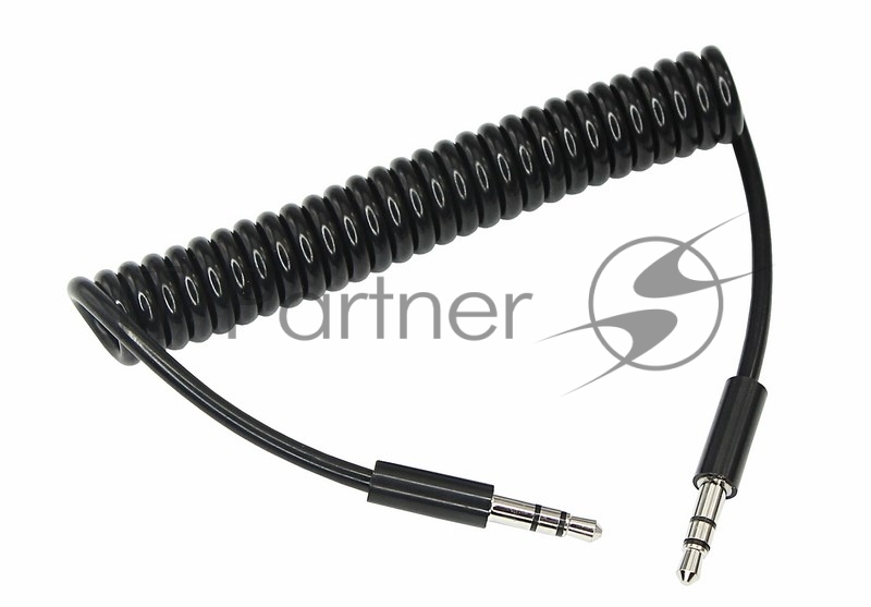 Аудиокабель AUX 3.5 мм шнур спираль 1 м черный