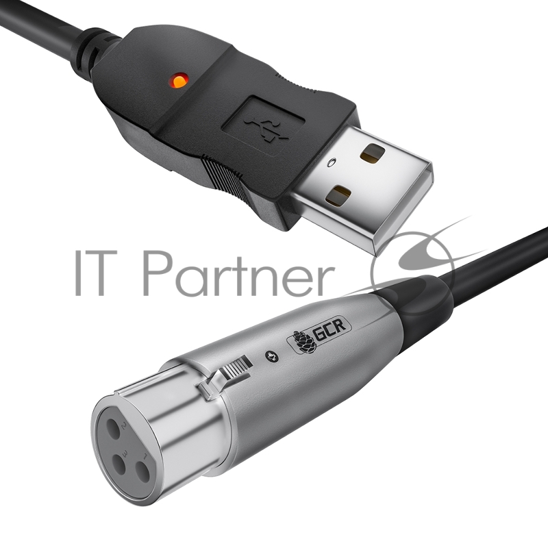 Кабель GCR 3.0m микрофонный USB/XLR черный, GCR-53044
