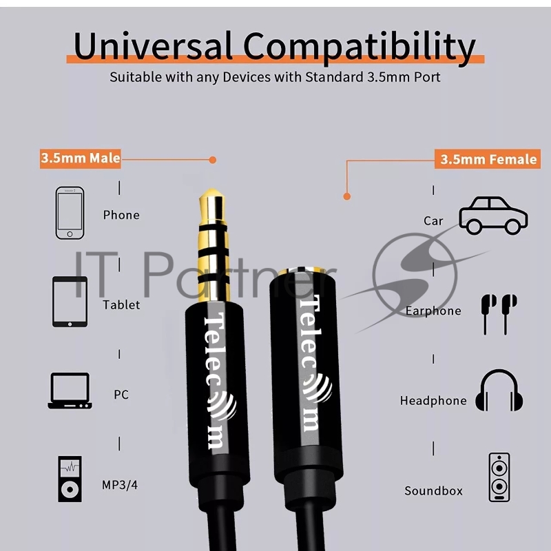 Кабель удлинит 3.5 Jack (M) - 3.5 Jack (F), 1.5м Telecom PRO <TAV7179M-1.5M>
