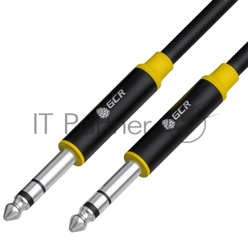 Кабель GCR 10.0m аудио STEREO jack 6,35mm/jack 6,35mm черный, AL case черный, желтая окантовка, M/M, GCR-53428