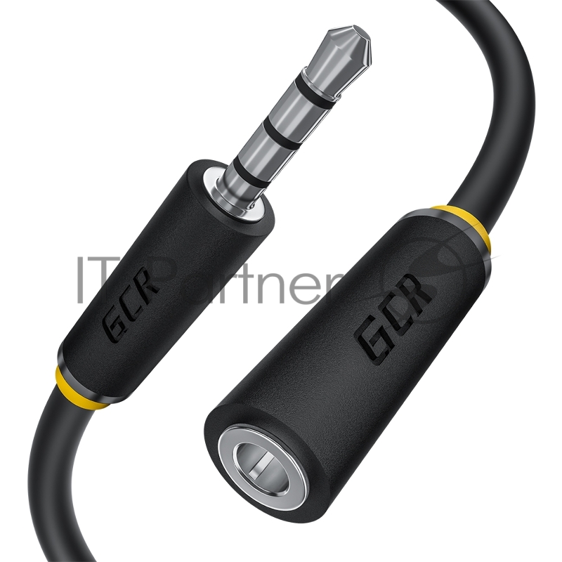 Удлинитель для гарнитуры GCR 0.15m jack 3,5mm/jack 3,5mm черный, желтая окантовка, 28AWG, M/F, GCR-53262