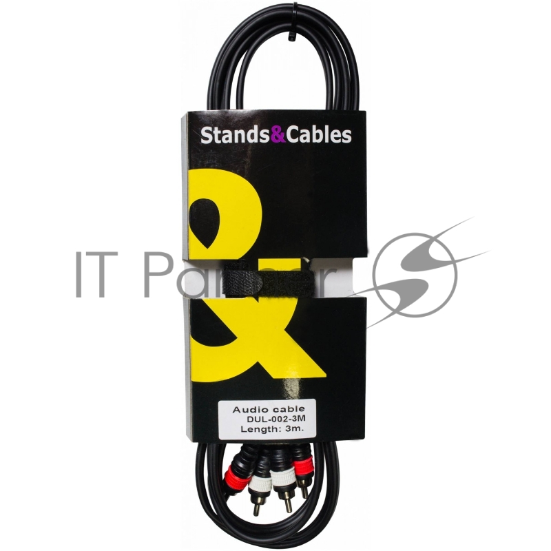 STANDS & CABLES DUL-002-3 Аудио кабель 3 м. Разъемы: 2xRCA папа - 2xRCA папа. Цвет: черный.