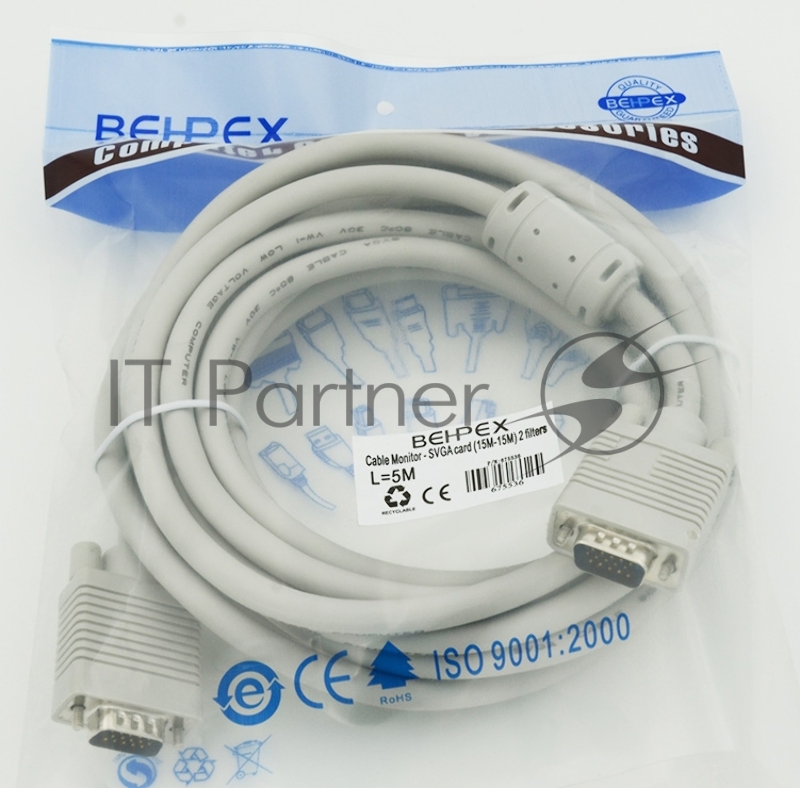 Кабель монитор - SVGA card (15M-15M) 2 filters 5m
