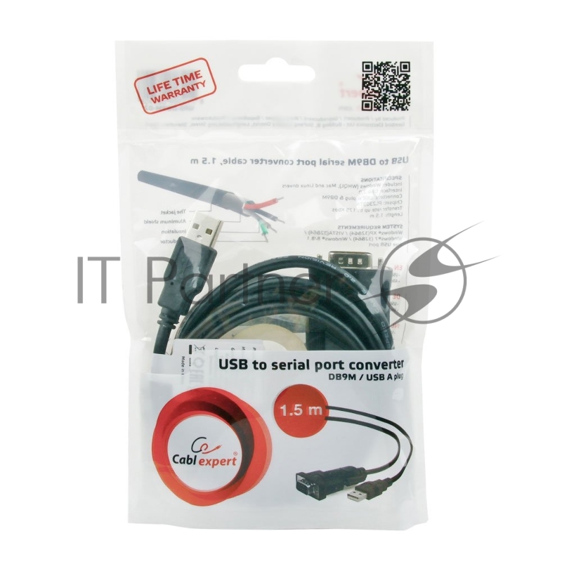 Конвертер USB->SERIAL Cablexpert UAS-DB9M-02 AM/DB9M, 1,5 м, PL2303TA, WinXP-Win8, черный, пакет