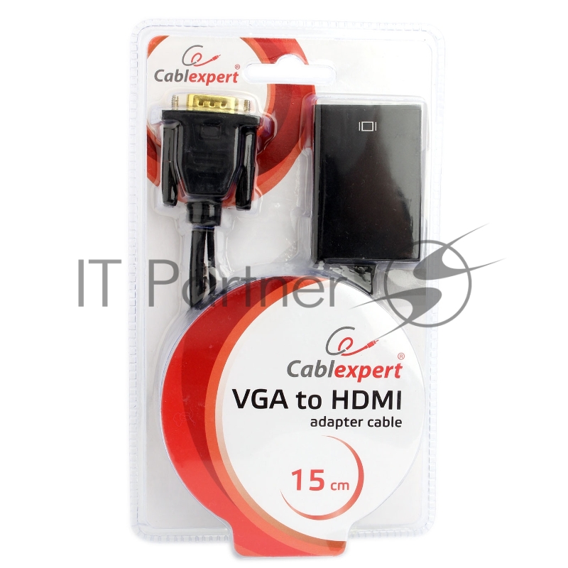 Переходник VGA (M)-HDMI (F) Cablexpert A-VGA-HDMI-01, 19M/15F, длина 15см, аудиовыход Jack 3,5 (M), питание от USB
