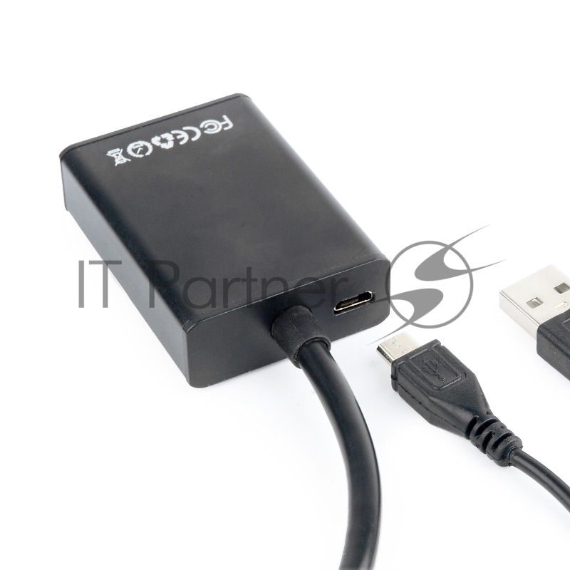 Переходник VGA (M)-HDMI (F) Cablexpert A-VGA-HDMI-01, 19M/15F, длина 15см, аудиовыход Jack 3,5 (M), питание от USB