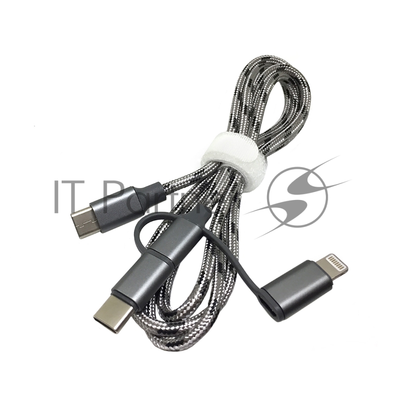 Переходник USB type C 3.1 to Lightning + microUSB + USB type C 3.1 , 1метр, нейлоновая оплетка, цвет серый EtyC3i1gr Espada
