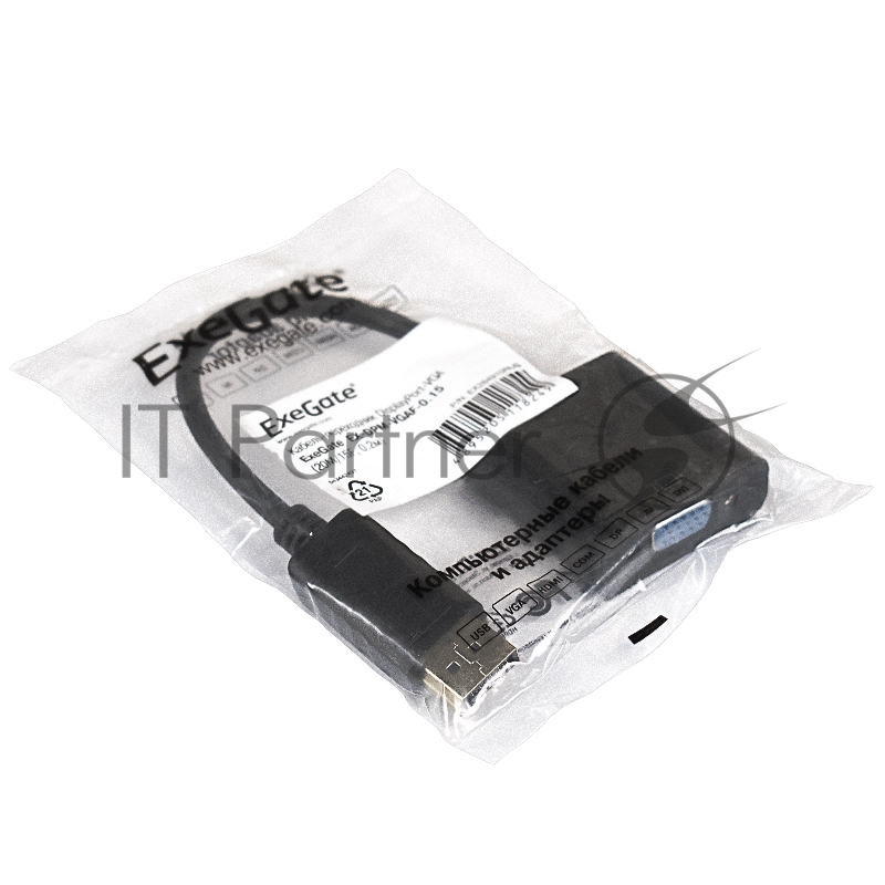 Кабель-переходник Exegate EX284910RUS DisplayPort-VGA ExeGate EX-DPM-VGAF-0.15 (20M/15F, 0,15м)