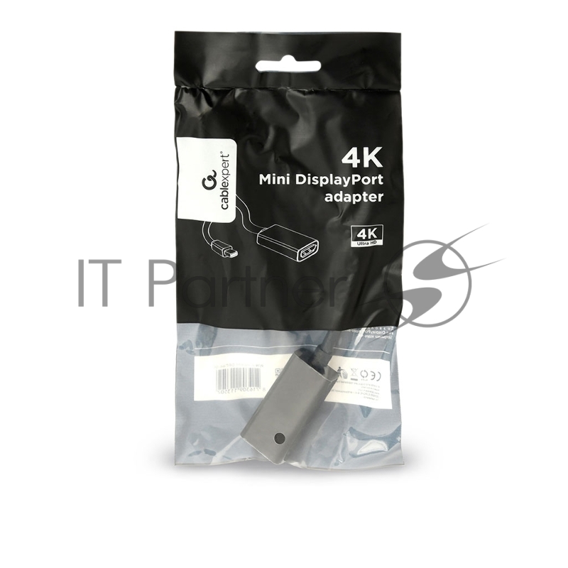 Переходник miniDisplayPort -> DisplayPort, Cablexpert A-mDPM-DPF4K-01, 4K, 20M/20F, длина 16см, черный, пакет
