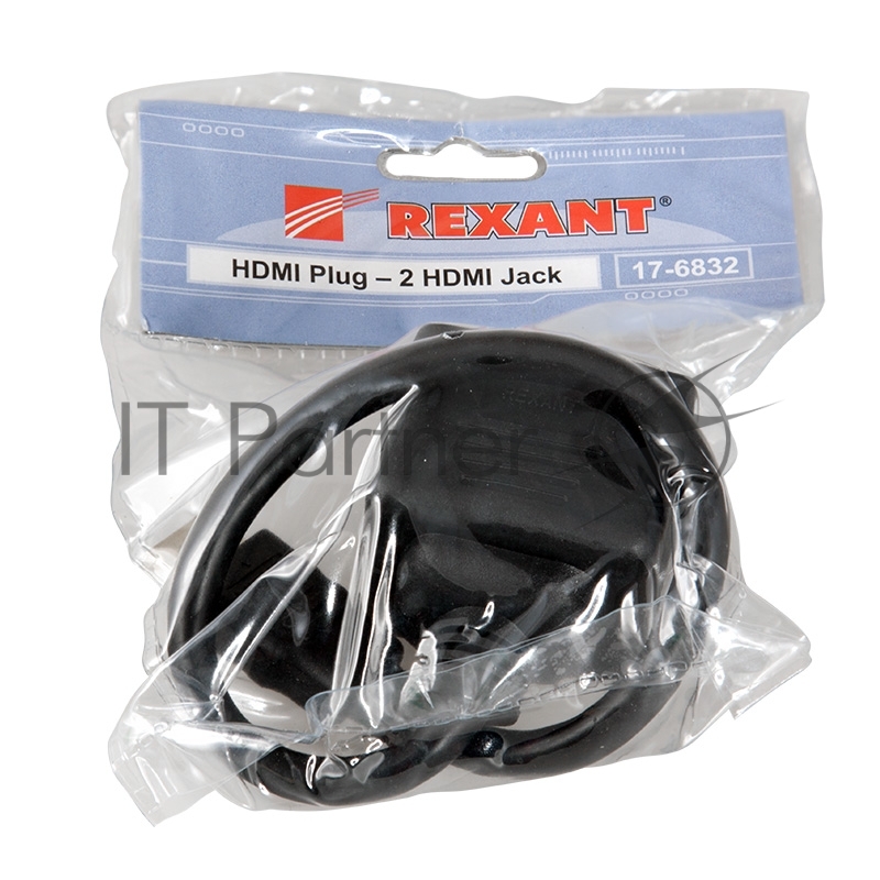 Переходник REXANT штекер HDMI - 2 гнезда HDMI с проводом, черный (10 шт./уп.)