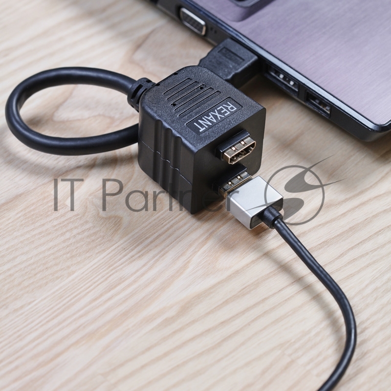 Переходник REXANT штекер HDMI - 2 гнезда HDMI с проводом, черный (10 шт./уп.)