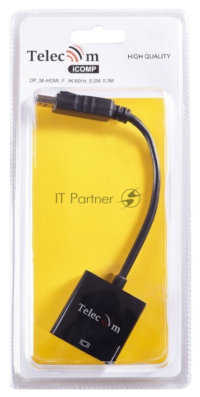 Адаптер-переходник Telecom/VCOM DisplayPort (Male) - HDMI (Female) 4K@60Hz, 0.2 метра, чёрный (TA555)
