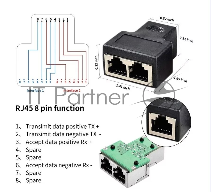 Переходник-разветвитель VCOM RJ-45 8P8C (F)<-->2 x 8P8C (F) ,FTP, ABS пластик, кат. 5eVCOM <CT252S>
